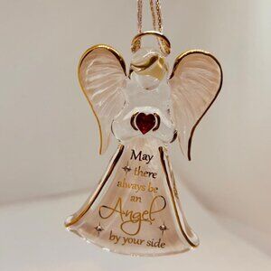 Angel by Your Side Glass Angel Ornament with Red Crystal Heart Hanging Decor Gif